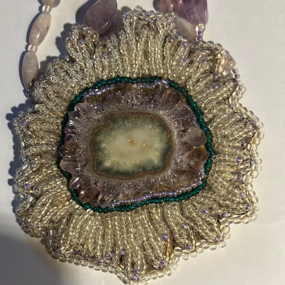 Chunky Flower Amethyst Macrame Beaded Necklace